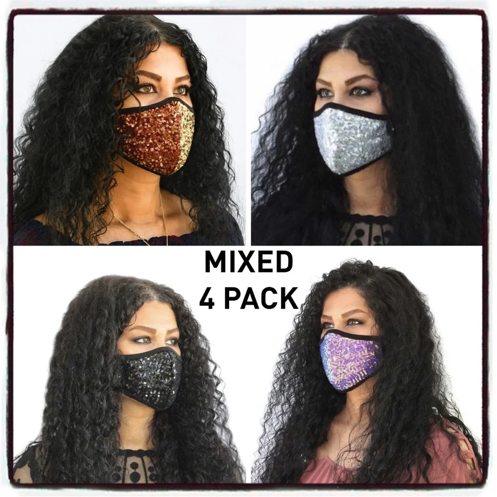Mixed 4 Pack Sequin Face Masks
